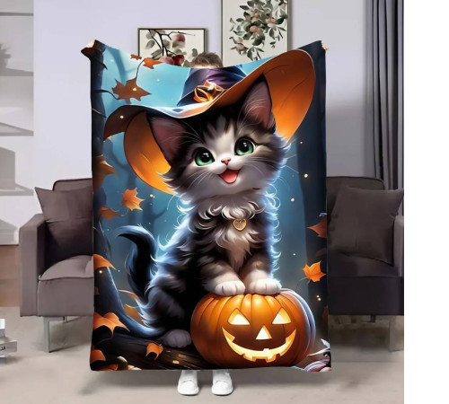 Плюшевий 3D-плед Halloween Cat 17602, 160х200 см