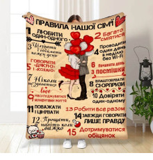 Подарунковий 3D-плед з побажаннями "Правила нашої сім'ї №6" 15678, 160х200 см