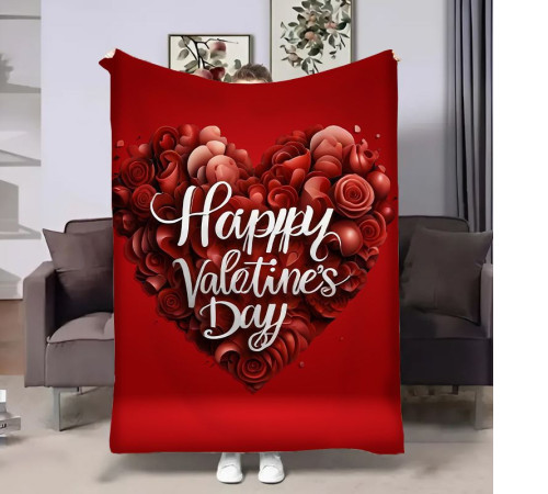 Плюшевий 3D-плед на день закоханих Happy Valentine's Day 17994, 135х160 см