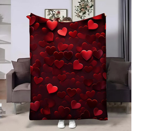 Плюшевий 3D-плед на день закоханих Red Hearts 17996, 135х160 см