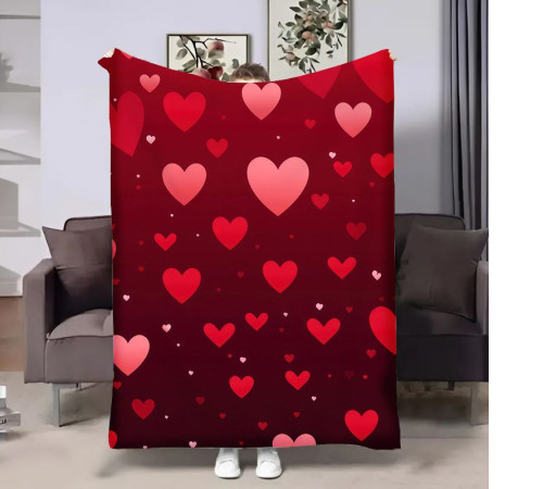 Плюшевий 3D-плед на день закоханих Red Hearts №2 17997, 160х200 см