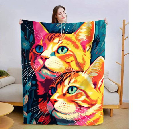 Плюшевий 3D-плед Картина котиків 13453, 135х160 см