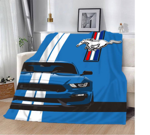 Плюшевий 3D-плед Синій Ford Mustang 12433, 135х160 см