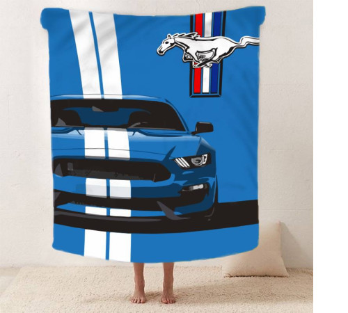 Плюшевий 3D-плед Синій Ford Mustang 12433, 135х160 см